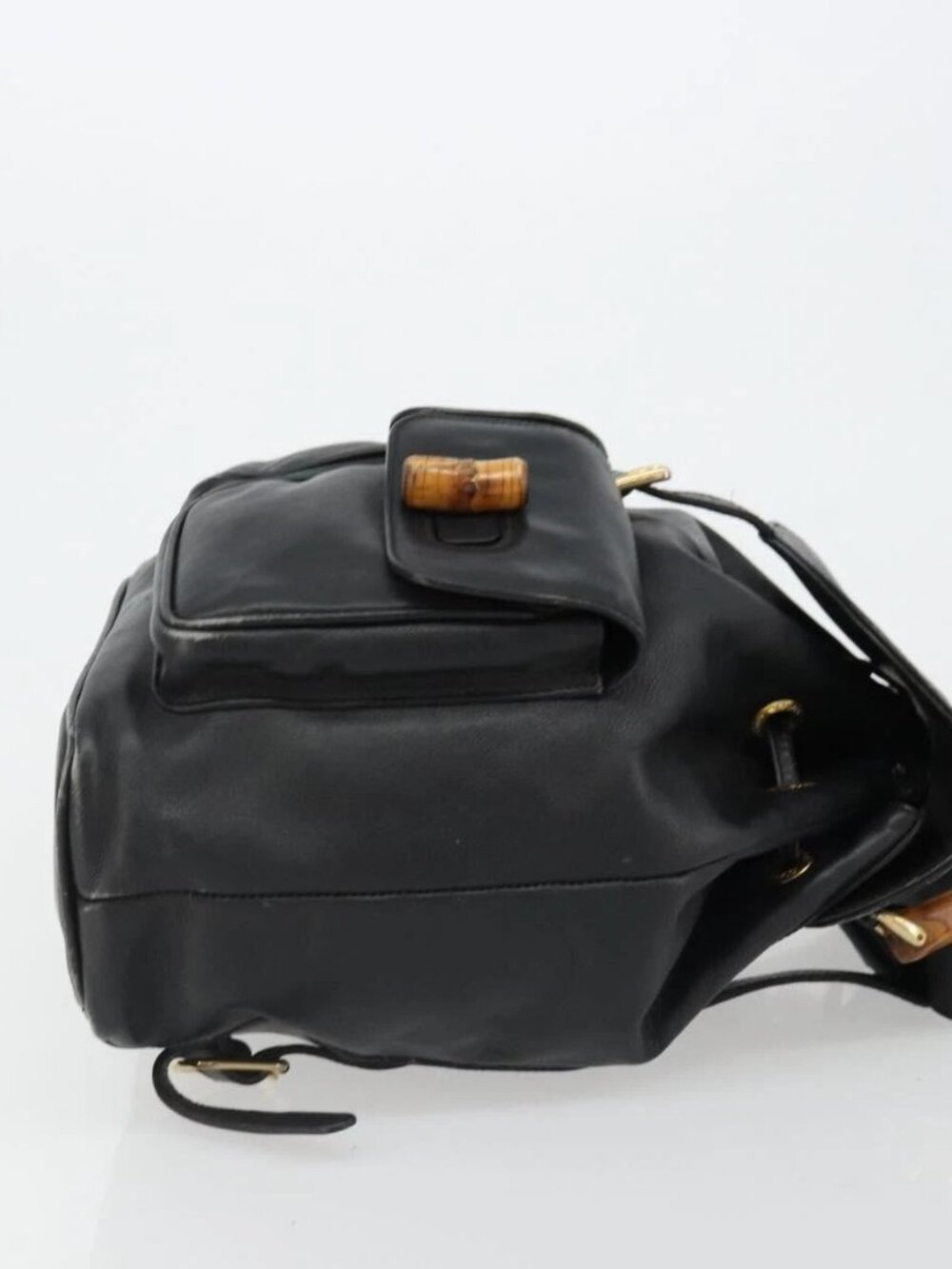 GUCCI Bamboo Backpack Leather Black Gold 003 2058 0016 Auth BA13350 - Picture 3 of 16